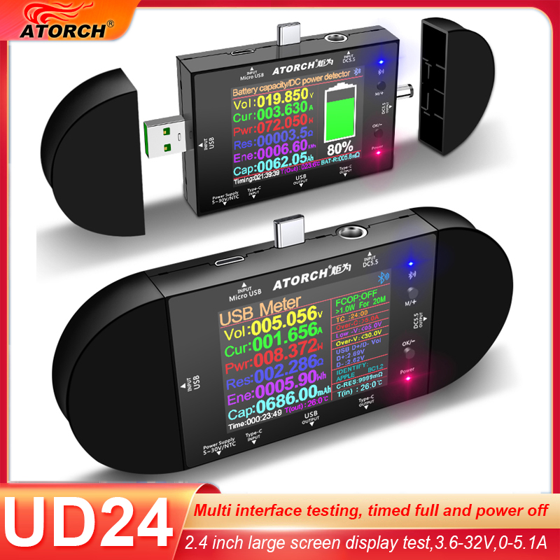 Co Detector Plug - UD24 2.4'inch USB Tester DC5.5 Type-C