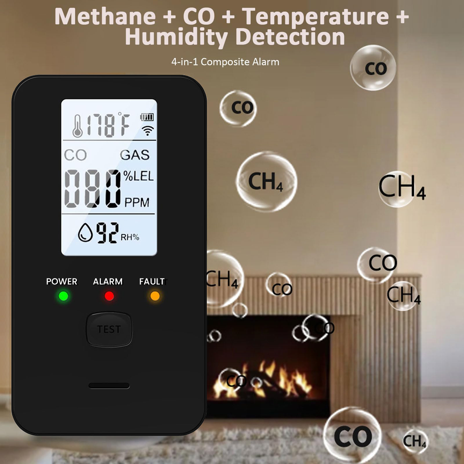 Co Detector Plug - 4-in-1 Gas & Carbon Monoxide Detector